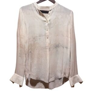Raquel Allegra Silk tie dye Blouse ivory  Mandarin Shirt Sz 0 Ladies‎ XS S
